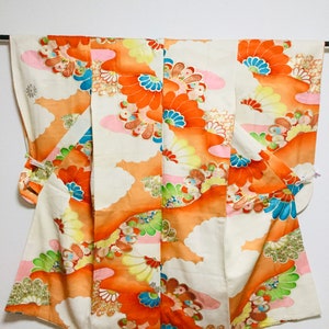 japanese antique flower pattern, silk kimono for bay ,girl, robe , baby kimono,  Childbirth kimono, Newborn, baby Wrap, Newborn Wraps Props