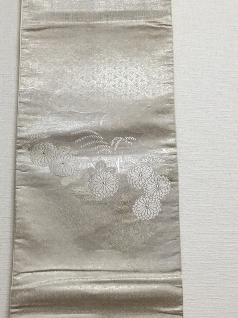 japanese vintage obibelt fukuroobi silver Luxury embroidery wall decor fabric table runnerfree shipping