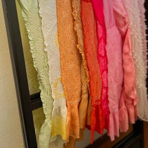 japanese kimono obiage collection, silk fabric, shibori ,silk scarf, vintage silk, dyed scarf