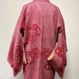 kimono jacket for women, japanese vintage Japanese Haori Kimono Womens, Soft Silk Cardigan Jacket,red kimono