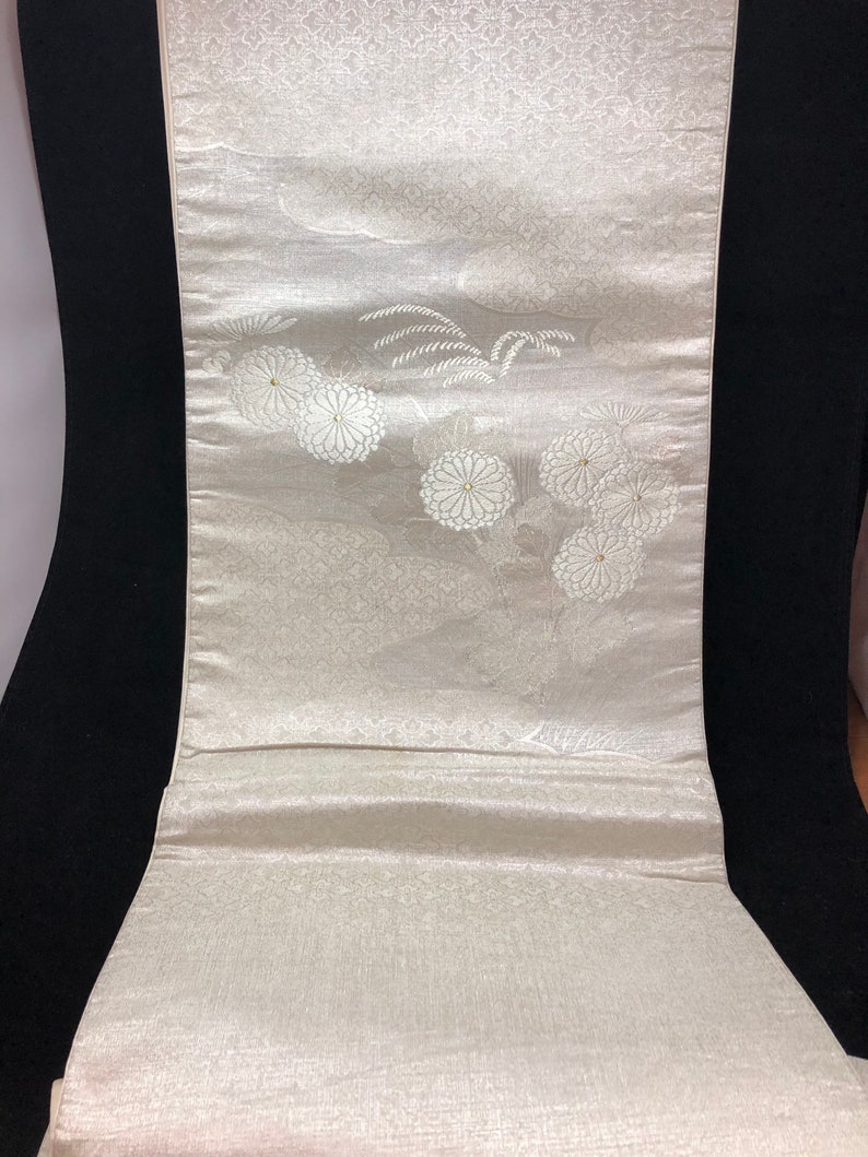 japanese vintage obibelt fukuroobi silver Luxury embroidery wall decor fabric table runnerfree shipping