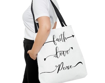 Faith, Love, and Peace InspirationalTote Bag (AOP)