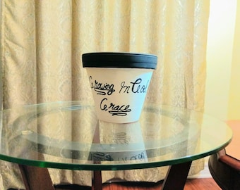 Growing in God's Grace Handmade Painted Ceramic Clay Flower Pot