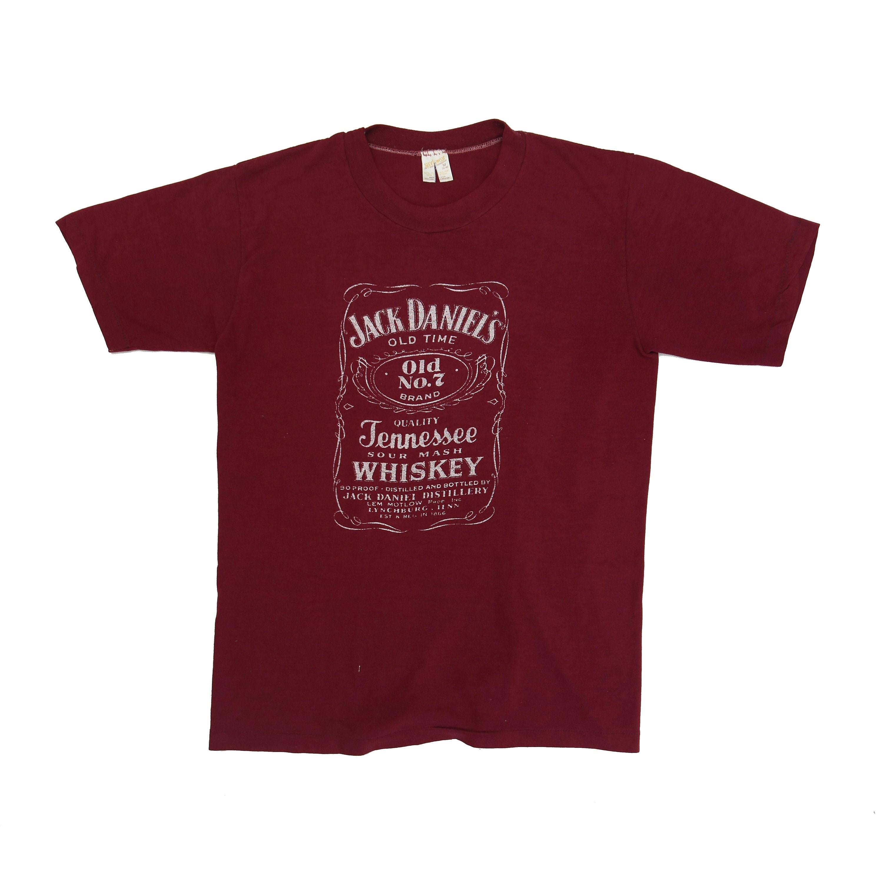 Vintage 70's Jack Daniels Tennessee Whiskey Old No 7 Tee Single Stitch Burgundy X-Small Size T-Shirt