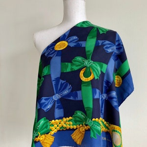 Vintage CELINE PARIS Gold Chains Bow Silk Scarf