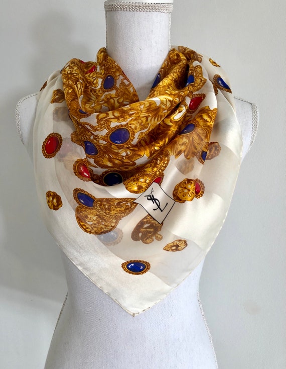 Vintage YVES SAINT LAURENT Jewelry Silk Scarf - image 1