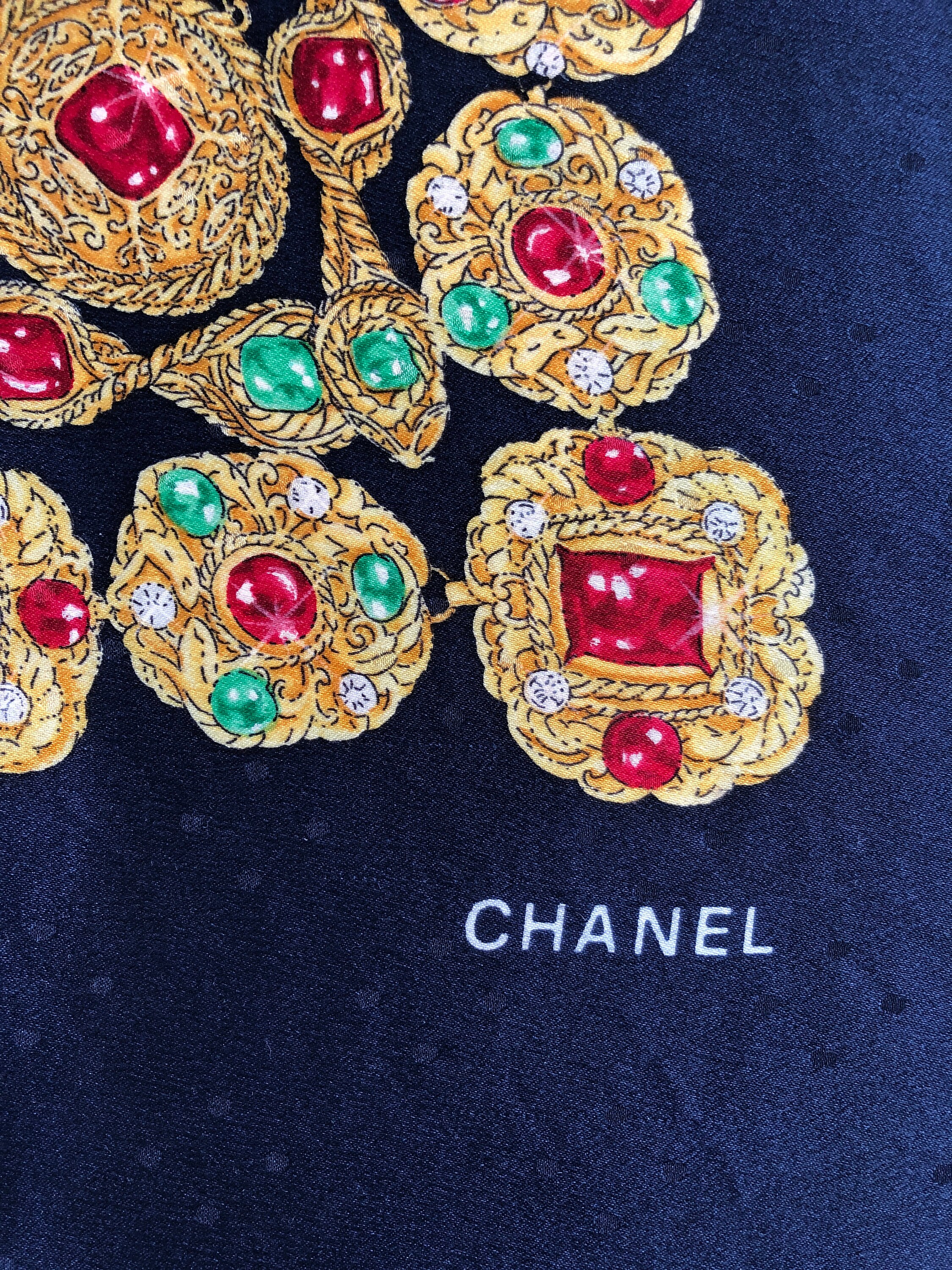 Vintage CHANEL Midnight Blue Jewellery Silk Scarf - Etsy