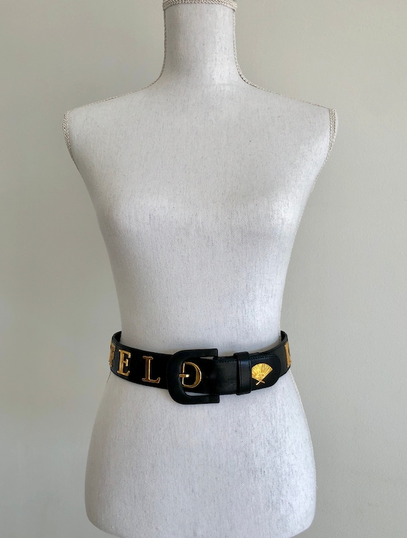 Vintage KARL LAGERFELD Letter Black Leather Belt - Etsy display picture 3