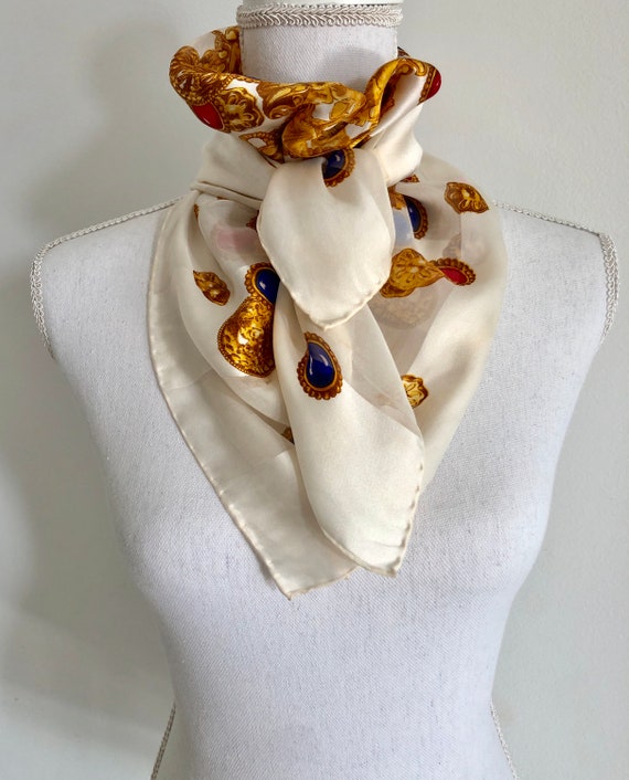 Vintage YVES SAINT LAURENT Jewelry Silk Scarf - image 7