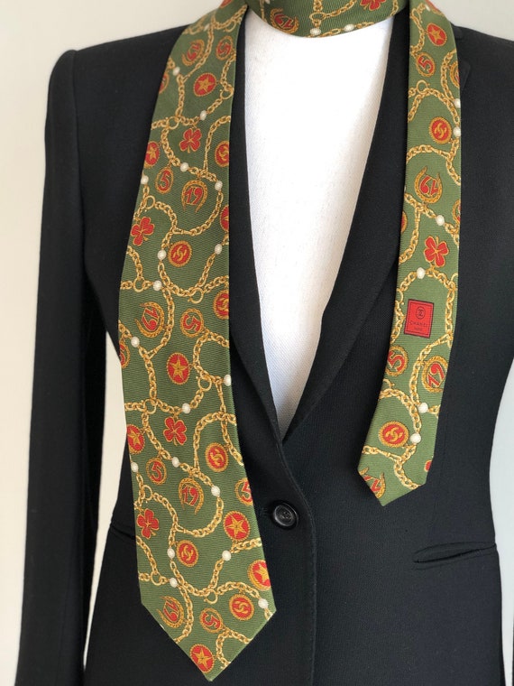 Vintage CHANEL Gold Chains Silk Tie