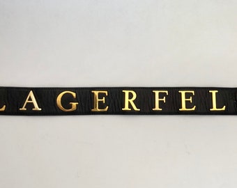 Vintage Karl Lagerfeld Black Suede Belt Gold Intricate KL Letters Square Buckle Vintage Karl Lagerfeld Black Suede Belt Gold Intricate KL  main image 3