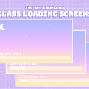 3 geanimeerde glazen laadschermen | Binnenkort beginnen + Pauze + Binnenkort eindigen | Kawaii-esthetiek | Leuke Twitch-afbeeldingen | DIRECTE DOWNLOAD