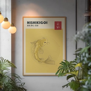 Arte murale giapponese Koi, stampa retrò giapponese Koi, poster retrò asiatico, poster pesce giallo, stampa animalier giapponese, arte in stile cinese vintage