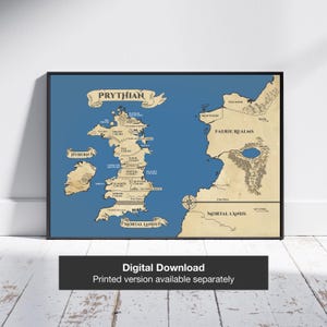 Descarga digital del mapa de ACOTAR, mapa de Una Corte de Rosas y Espinas, mapa mundial de Blue Prythian, arte de Sarah Mass, póster de Velaris, regalo para fans de ACOTAR