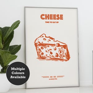 Retro Cheese Wall Art - Cheddar Illustration - Dining Room Art - Cheese Lover Gift - Vintage Cheese Print - Retro Cheese Poster - Cheese Art