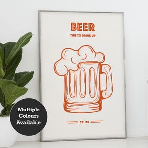 Retro Beer Wall Art, Retro Kitchen Decor, Modern Beer Illustration, Dining Room Art, Food and Drink Print, Beer Lover Gift, Beer Mug Poster