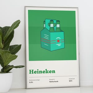 Heineken bier print - retro poster Nederlands bier, bierliefhebber verjaardagscadeau, echtgenoot cadeau voor vriend universiteitscadeau, thuisbar kunst aan de muur