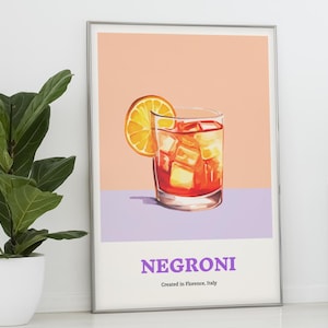 Negroni Cocktail Wandkunst - Küchenkunst, Mixology Print, Hausbar Cocktail Poster, Hausbürodekor, Wandkunst Geburtstagsgeschenk, Negroni Geschenk