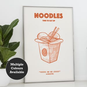 Retro Noodles Wall Art, Kitchen Decor, Asian Food Print, Vintage Noodle Illustration, Ramen Artwork, Dining Room Noodles Poster, Foodie Gift
