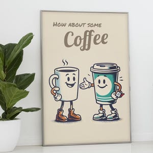 Coffee Retro Wall Art - Retro Cartoon Character Poster, Kitchen Print, Fun Coffee Quote Wall Art, Retro Humour, Gift For Coffee Lover