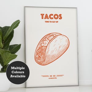 Retro Taco Wandkunst - Mexikanisches Essen Poster - Esszimmer Kunst - Geschenk für Taco-Liebhaber - Retro illustriertes Taco Kunstwerk - Mexikanische Küche Druck