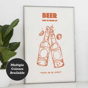 Retro bier kunst aan de muur - retro keuken decor - moderne bierfles illustratie - eetkamer kunst - eten en drinken print - bierliefhebber cadeau