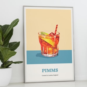Arte mural de cócteles Pimms: arte de cocina, impresión de mixología, póster de cócteles para bar en casa, decoración de oficina en casa, regalo de arte mural, regalo de cóctel de verano
