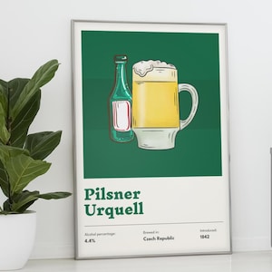 Stampa di birra Pilsner Urquell - Poster retrò di birra ceca, regalo di compleanno per gli amanti della birra, regalo per il marito per il fidanzato, regalo universitario, arte per bar di casa