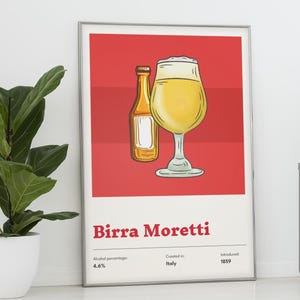 Stampa di birra Birra Moretti, poster retrò di birra italiana, regalo per gli amanti della birra Moretti, poster di birra chiara italiana, arte murale Birra Moretti, arte murale per bar di casa