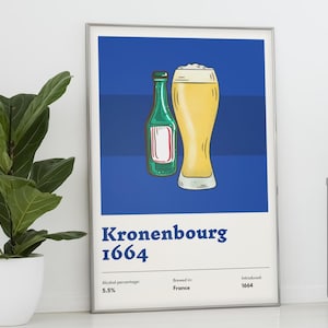 Kronenburg Beer Print - Retro French Beer Poster, Beer Lover Birthday Gift, Husband Present for Boyfriend University Gift, Home Bar Wall Art