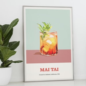 Arte mural de cóctel Mai Tai: arte de cocina, impresión de mixología, póster de cóctel de bar en casa, decoración de oficina en casa, regalo de arte mural, regalo de cóctel de verano