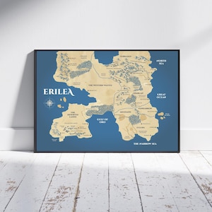 Kaart van glastroon, blauwe Erilea-kaart, Sarah J Mass Art, erfgenaam van het vuur, Queen of Shadows, Empire of Storms, Tower of Dawn, TOG-kaart ACOTAR-kaart