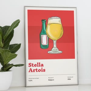 Stella Artois Beer Print - Retro Belgium Beer Poster, Stella Beer Lover Birthday Gift, Husband Present for Boyfriend Uni Gift, Home Bar Art