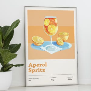 Aperol Spritz Cocktail Print - Italian retro poster, Kitchen art birthday gift xmas present for boyfriend home bar Aperol wall art bar decor