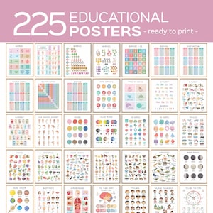 Set of 225 Educational Posters, Neutral Montessori Classroom Decor, Playroom, Homeschool Learning Prints, Homeschool Printable Toddler