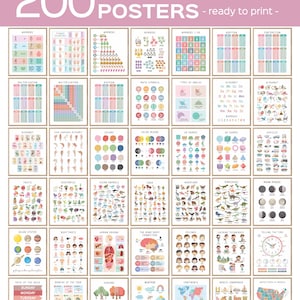 Set of 200 Educational Posters, Neutral Montessori Classroom Decor, Playroom, Homeschool Learning Prints, Homeschool Printable Toddler