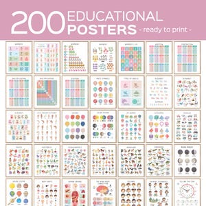 Set of 200 Educational Posters, Neutral Montessori Classroom Decor, Playroom, Homeschool Learning Prints, Homeschool Printable Toddler