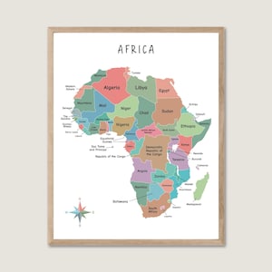 Afrika Karte Bildung druckbare Karte, Karte von Afrika Wandkunst, Afrika Bunte Homeschool lernen Montessori Materialien, Afrika Wandkunst Download
