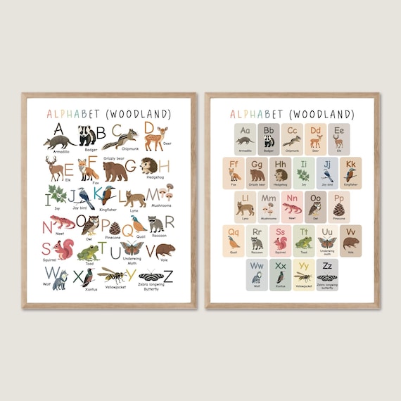 Woodland Alphabet Poster, Woodland ABC Nursery Prints, Woodland