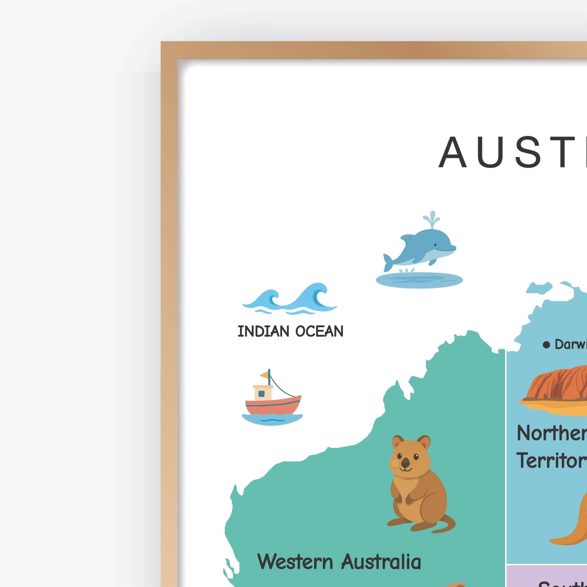 Australia Illustrated Map Printable With States and Capitals Colorful ...