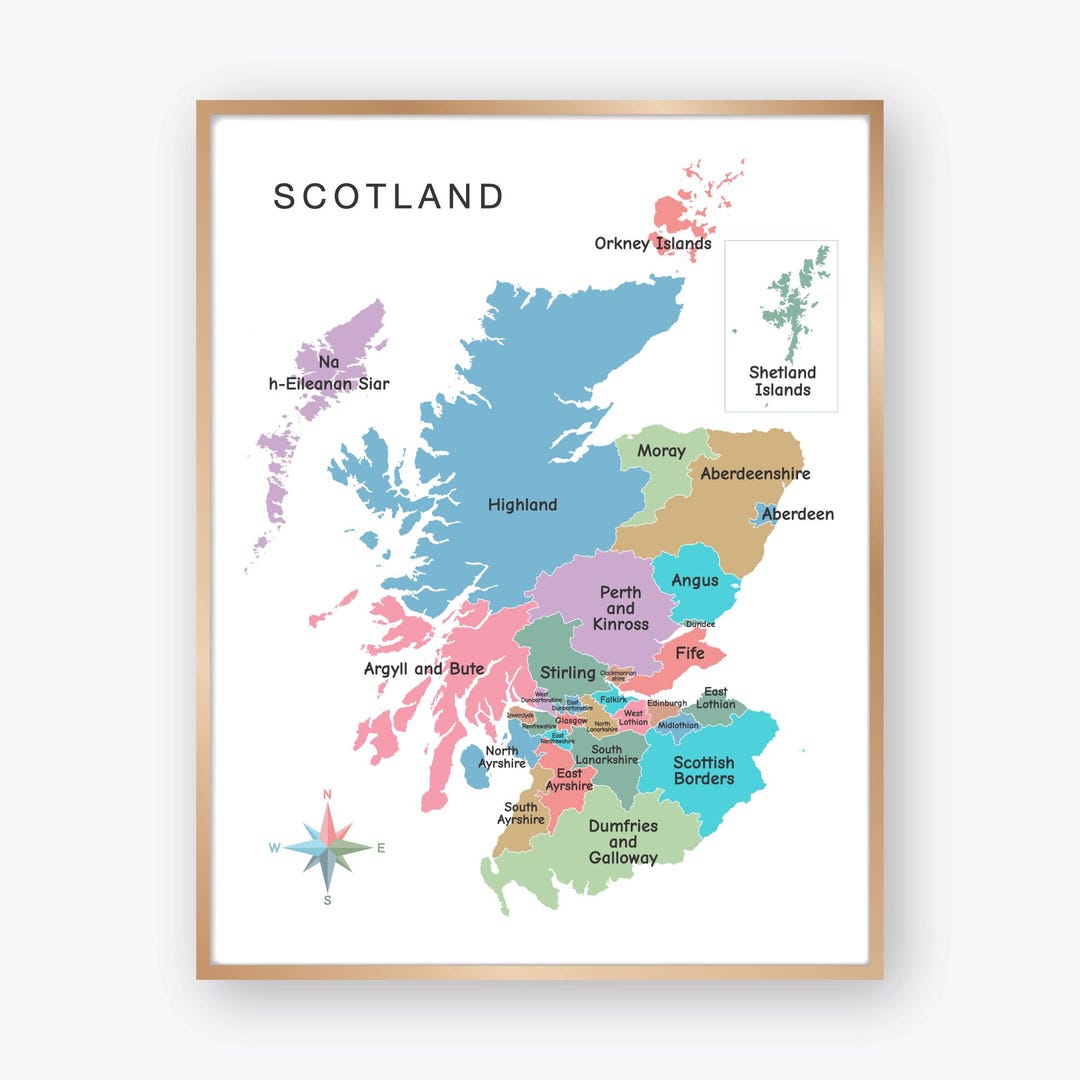 Scotland Map Print Out Scotland Map With Regions and Cities, UK Geography Poster for Kids ...
