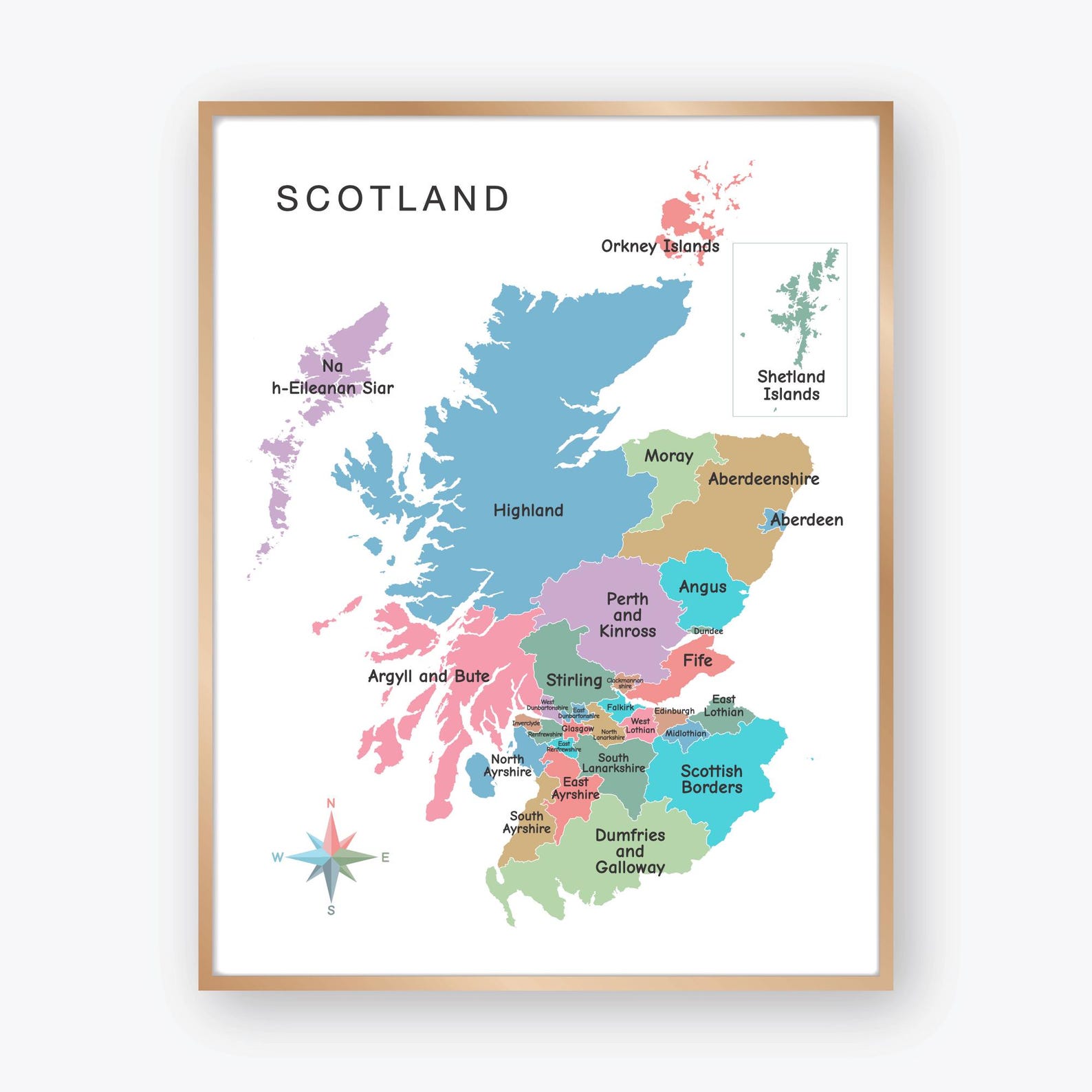 Scots Map Scotland Map With Regions and Cities, UK Geography Poster for Kids ...