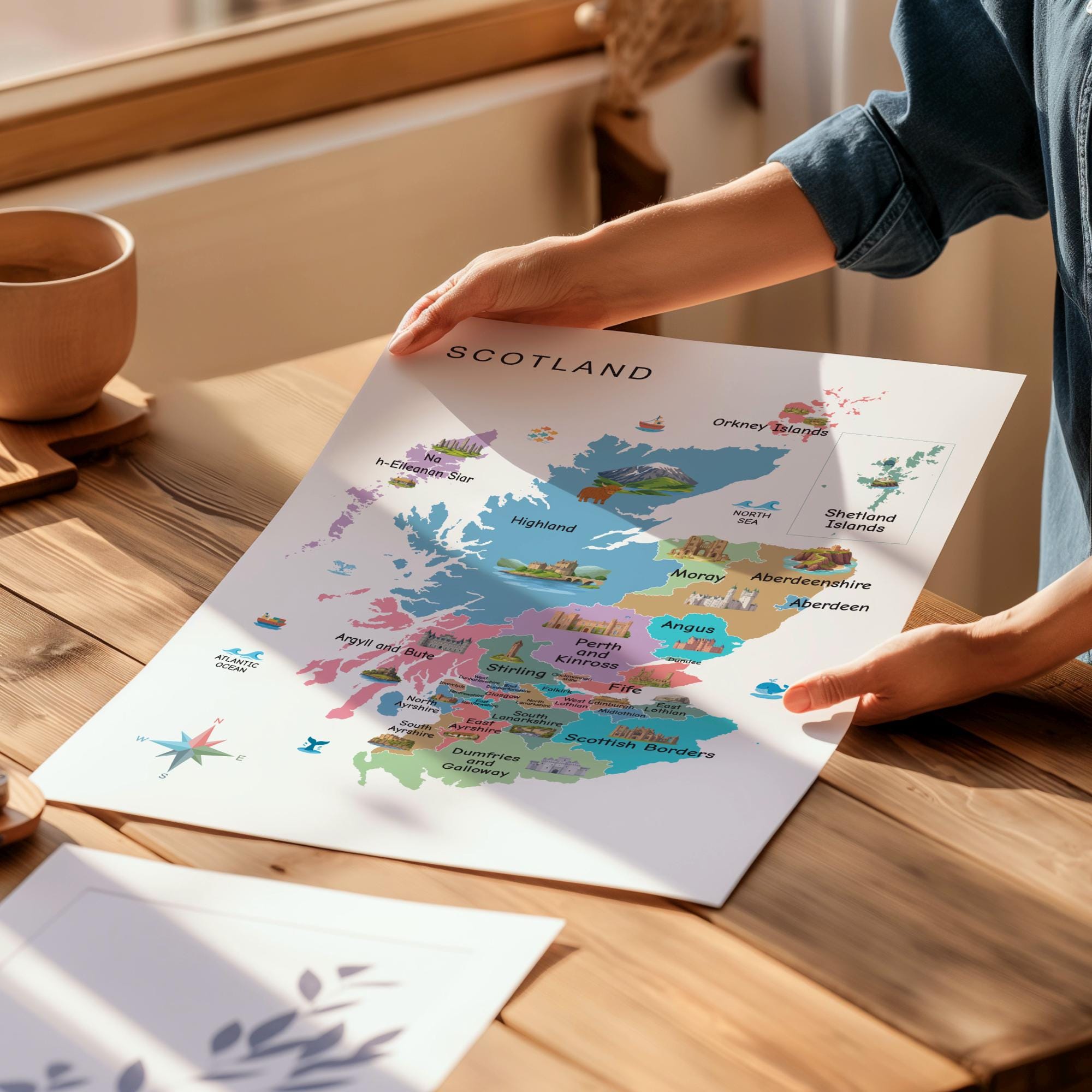 Scotland Map Print Out Scotland Illustrated Map for Kids With Regions and Cities, UK Geography ...