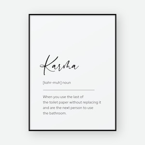 Karma Definition Quote, Karma Printable, Printable Wall Decor, Bathroom Art, Funny Print, Funny Bathroom Quote, Minimalist Printable Art