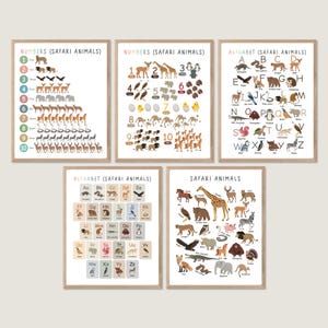 Safari Animal Alphabet and Numbers Prints, ABC Poster, Numbers 1-10, Jungle Nursery Printable abc Chart, Safari Playroom, digital download