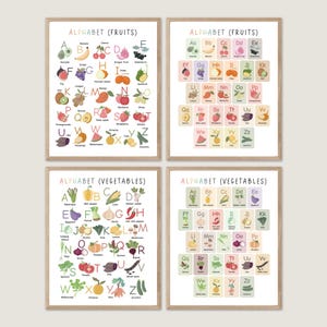 Fruits + Vegetables ABC Print, Illustrated Kitchen ABC Poster, A-Z Food Fruit and Veg, Fruit and Vegetables Alphabet Print, Toddler Learning