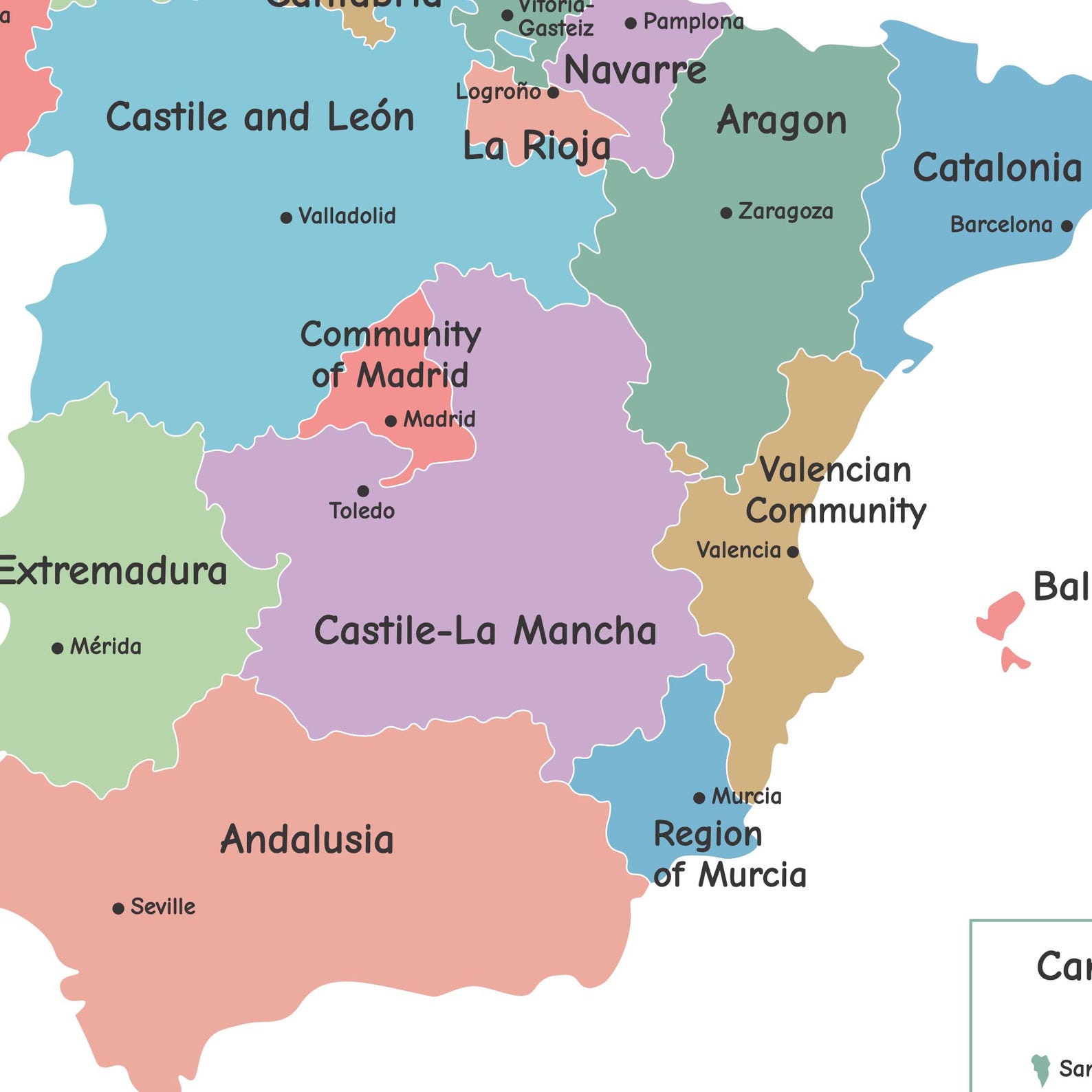 Spain Map With Autonomous Communities and Capitals, Detailed Spain ...