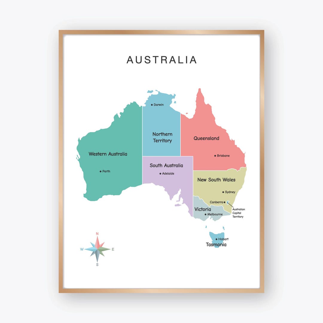 Australia Colorful Map Printable With States and Capitals Modern ...