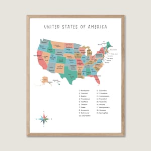 Verenigde Staten van Amerika, regenboog Verenigde Staten kaart afdrukken, kaart VS poster digitaal, kaart VS kaart, afdrukbare educatieve muurkunst