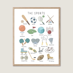 Póster deportivo, impresión deportiva, decoración de habitación de niños, decoración de habitación de niños, arte de pared imprimible, fútbol, béisbol, fútbol americano, arte de pared descargable para niños